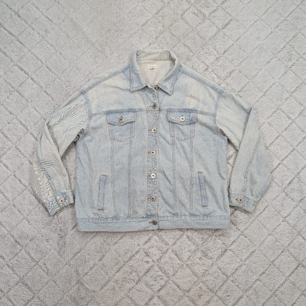 Pol Jacket Womens M Blue Light Wash Trucker Cotton Oversized Button Up 